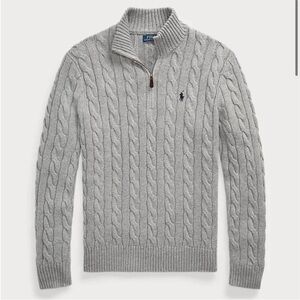 Ralph Lauren Light Gray Cable-Knit Zip Sweater